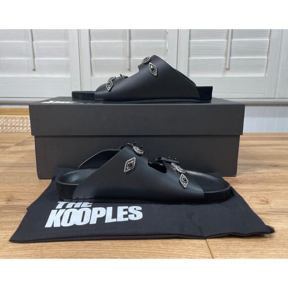 The Kooples Black Leather Buckled Sandals w/ Studs Size 5 US 36 EU NIB Slides - Picture 8 of 13